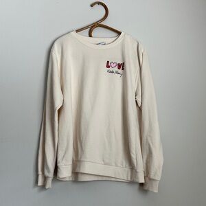 Keith Haring Cream LOVE Graphic Crewneck Sweatshirt - Women's